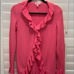 Lilly Pulitzer ruffle pink cardigan
